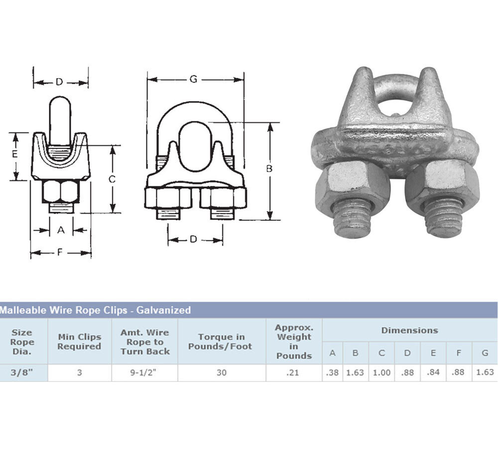 Drop Forged Galvanized Wire Rope Cable Clips 3/8 inch - 40 Pc