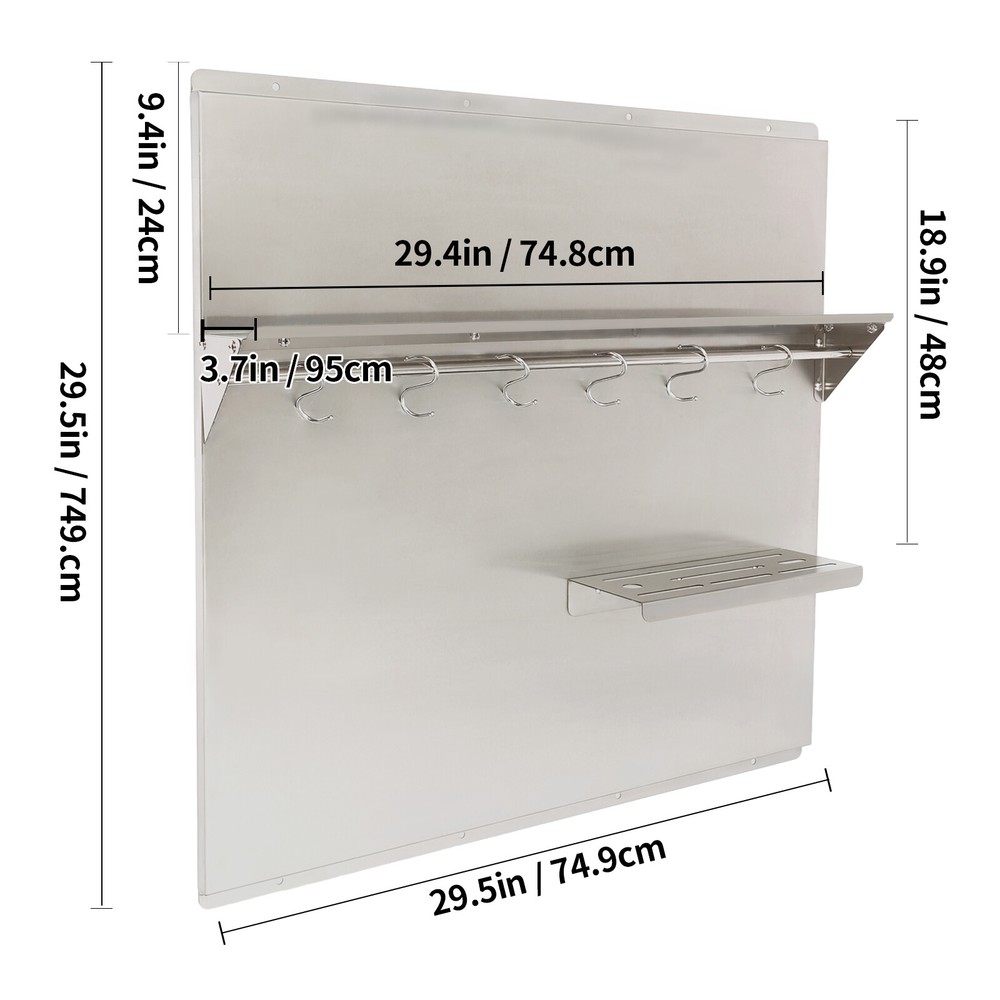 6-Hook Range Hood Backsplash Range Hood Wall Shield Splash Plate Stainless Steel