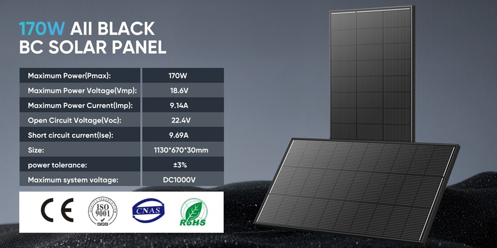 170W 200W Solar Panel 12V N-Type 18BB High Conversion RV Home Off-Grid Battery