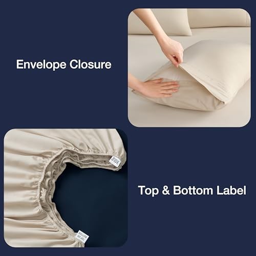 Sheets Set 6 Piece Cooling Bed Sheets with 4 Envelope Pillowcases King Beige
