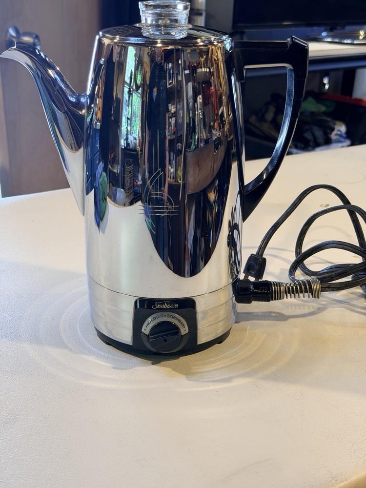 1950s Sunbeam Electric Percolator Coffee Maker Adjustable Strength Silver