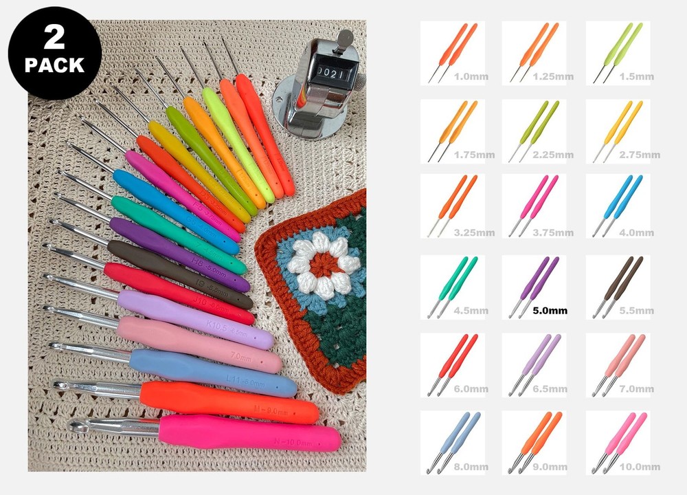 Ergonomic Crochet Hooks 2 PCS Size H / 5.0mm Extra Long for Beginners