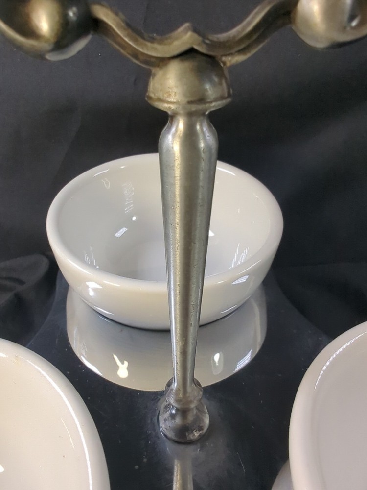 Vintage MCM Silver 7 pc. Centerpiece Condiment Ceramic Bowl Serving Set Unique