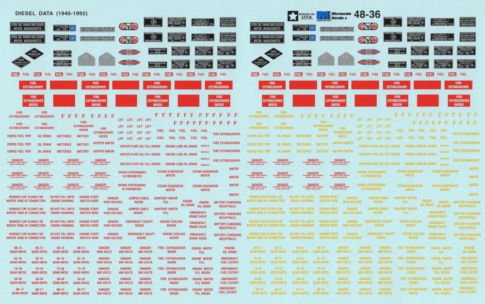 Microscale 48-36 1/48 O Scale Data Builders Plates Warnings Locomotive Decals