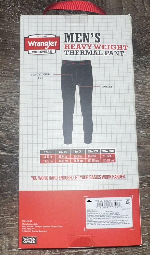 Wrangler ~ Thermal Pant Base Layer Long John Black Waffle Polyester ~ XL