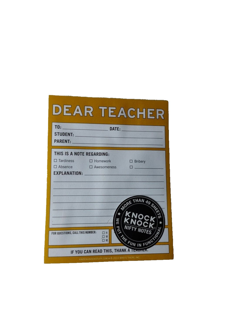 Knock Knock Dear Teacher Excuse Note Pad - 50 Sheets