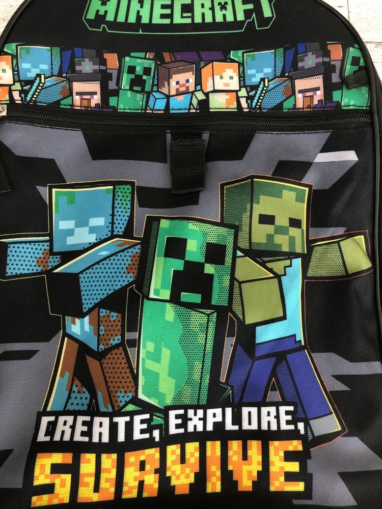 MINECRAFT Create Explore Survive Backpack Side Bottle Holder Pencil Bag