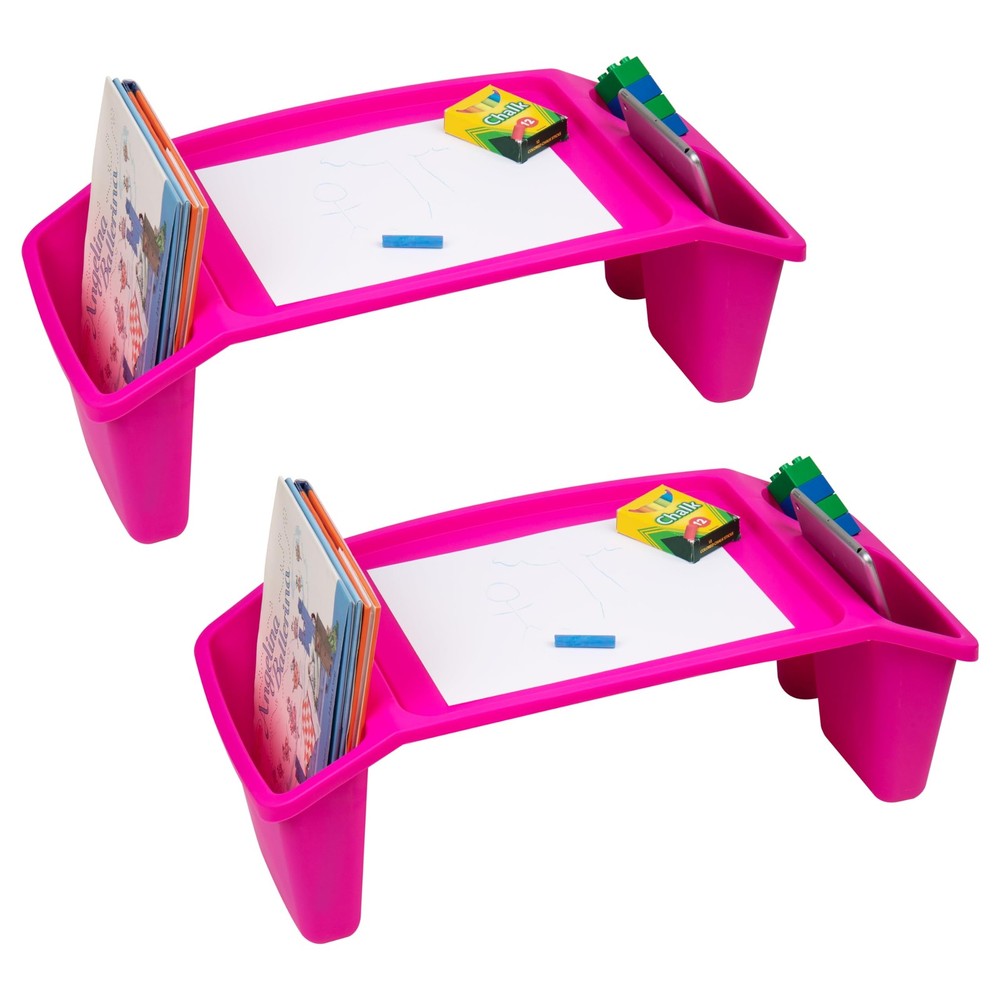 Mind Reader Kids Lap Desk - Stackable Activity Tray w/ Storage, 2PK Pink