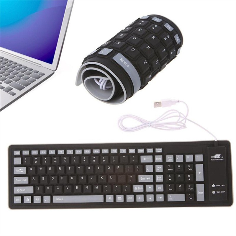 Wired Keyboard Foldable Silicone USB Flexible Waterproof Slim For PC