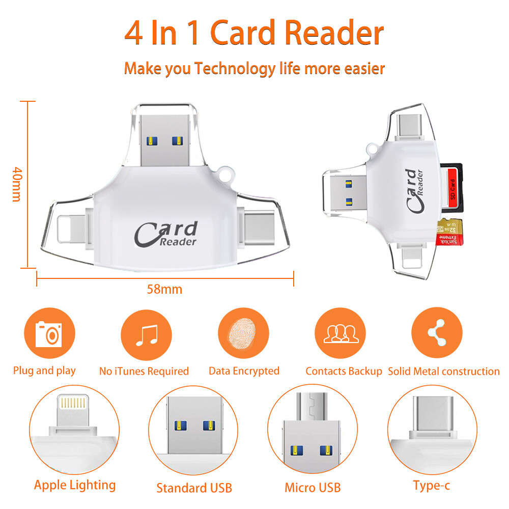 4 in 1 Card Reader Adapter USB Type-C 16G 32G 64G TF/SD Card for iphone Android