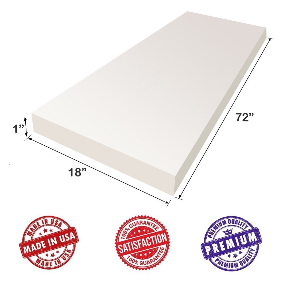 Dream Solutions USA Upholstery Foam Cushion Sheet- 1"x18"x72"-Regular Support...