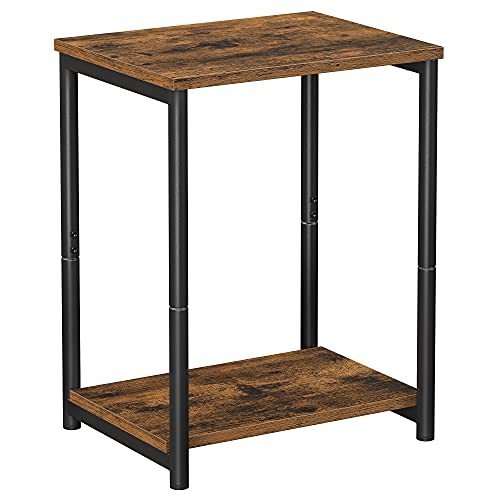 End Table, Side Table with Storage Shelf, Slim Night 1 Rustic Brown + Black