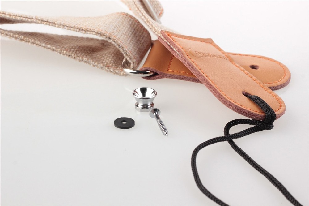 Adjustable Uke Leather Ukulele Strap with Metal Hook - Linen Light Brown