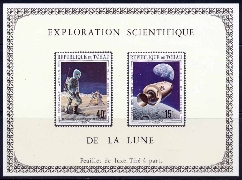 CHAD 1970 SPACE APOLLO PROGRAM IMPERF DELUXE SOUVENIR SHEET SCT 225A #a+c