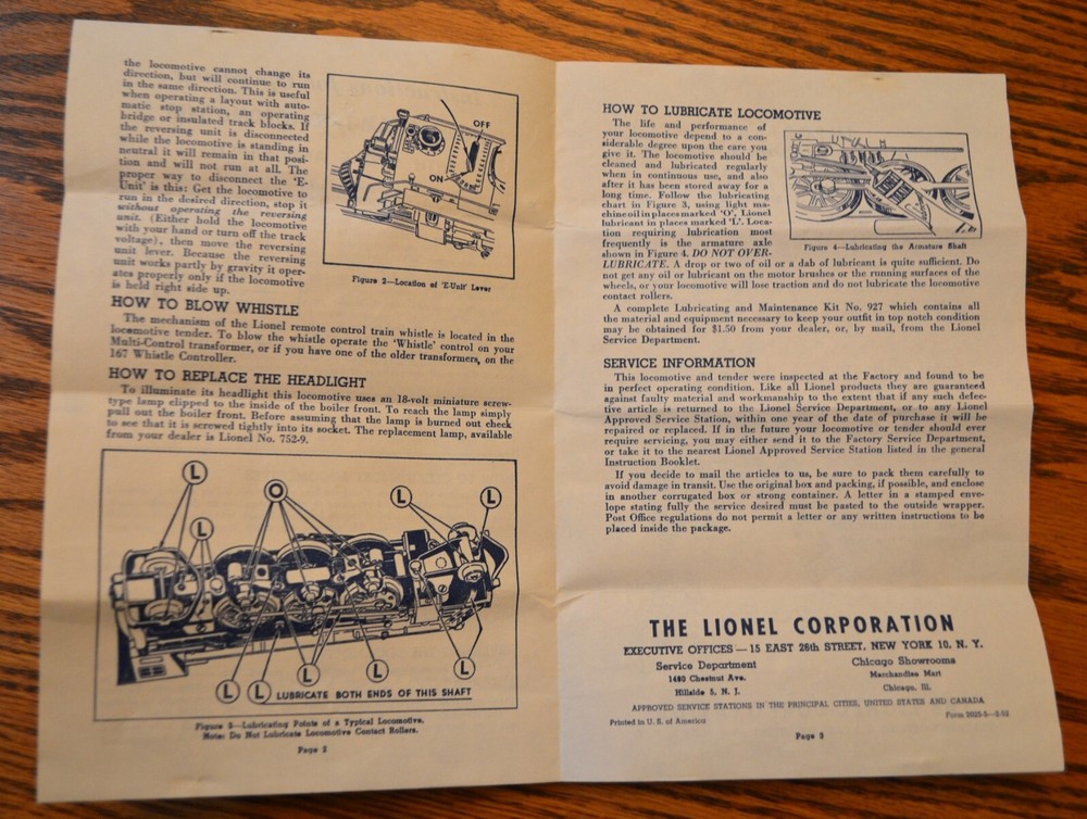 Lionel Postwar 2025-5 2-52 Steam Engine Instructions EX
