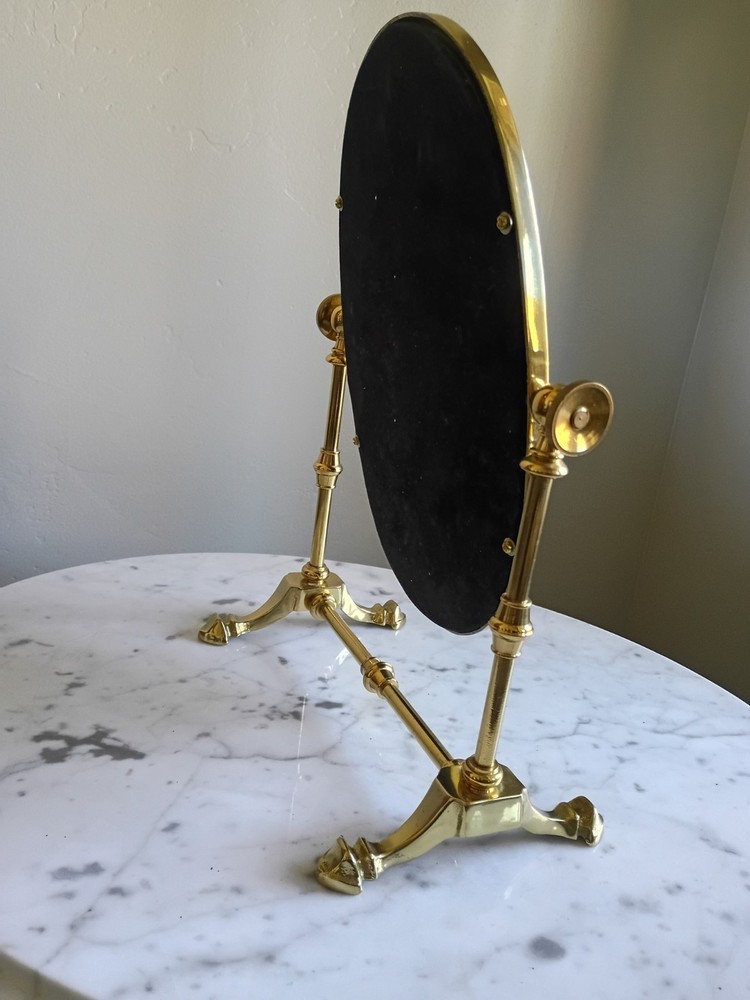 Vintage SOLID BRASS Tabletop Vanity Mirror Swivels Tilting Free Standing Heavy