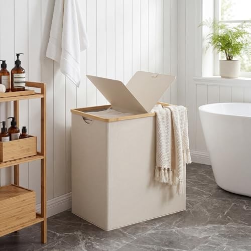 Laundry Hamper with Lid, Double Laundry Hamper with 2 140L Dual Beige
