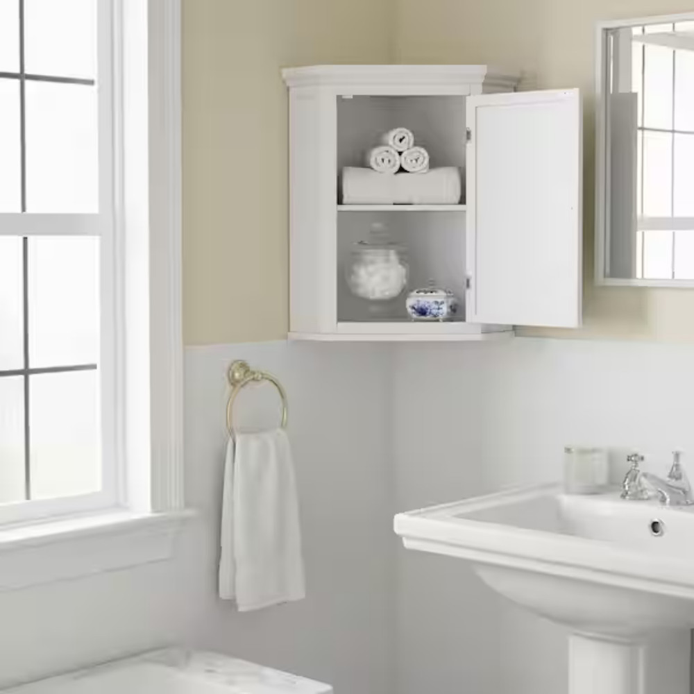 Teamson Home Glancy Removable Corner Wall Cabinet with Adjustable Shelf, White