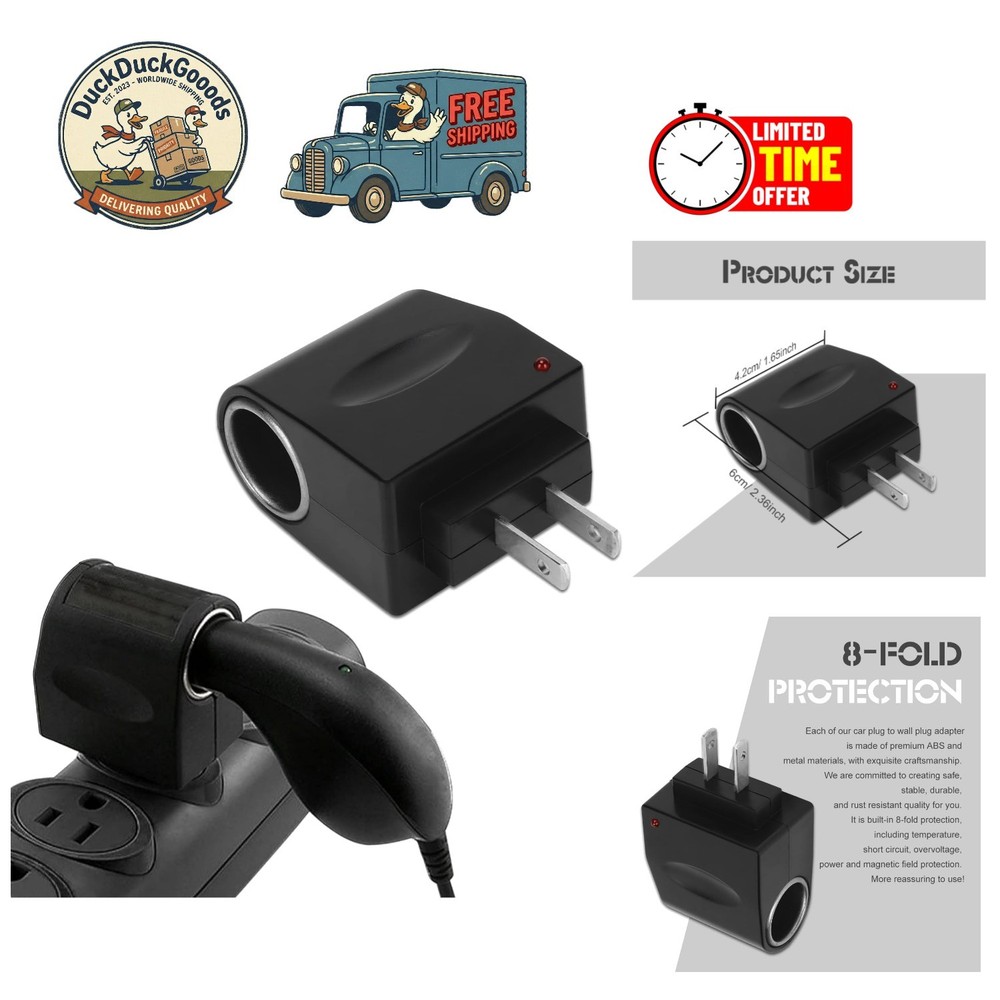 Durable Cigarette Lighter to Wall Plug Adapter - Safe & Efficient 2V Converter