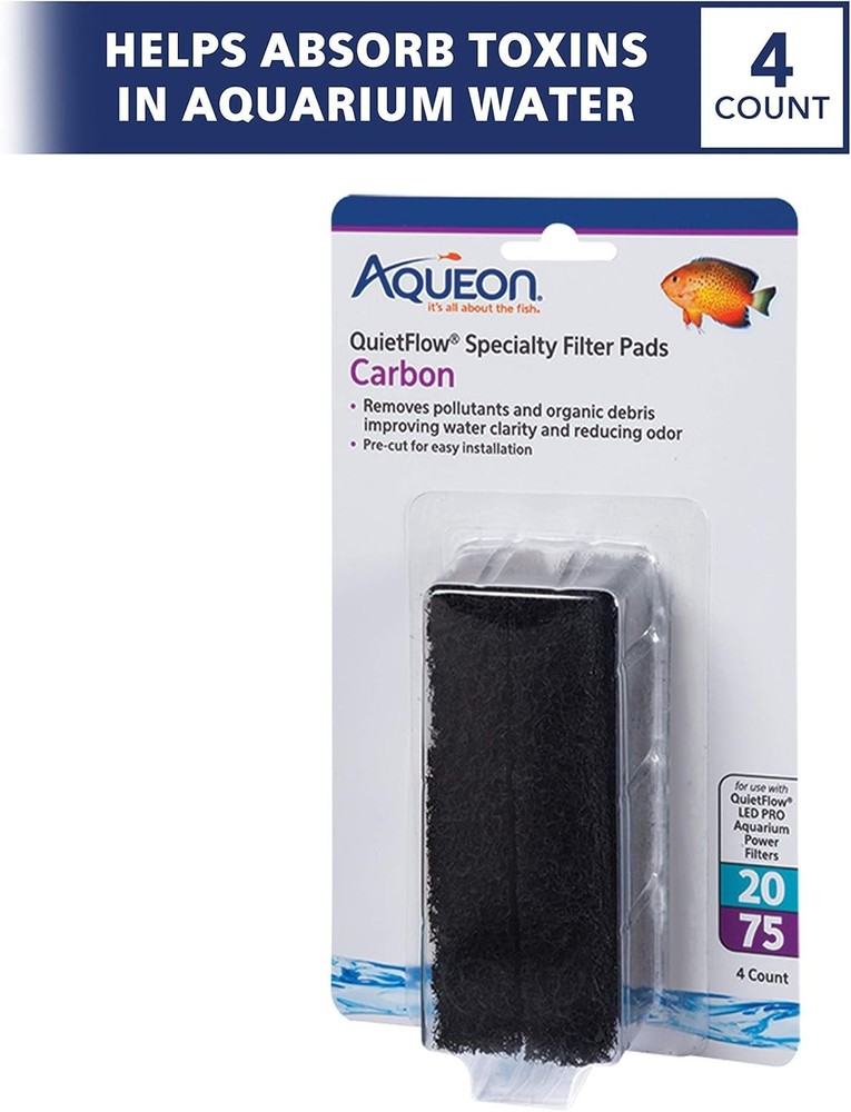 4-Pack Replacement Carbon Filter Pads for QuietFlow 20/75 Aquarium Filters