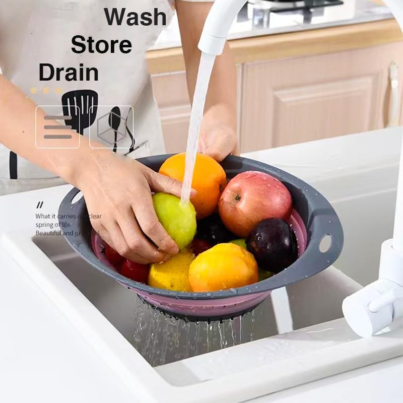 Collapsible Colander Set, Square Round Triangles Silicone Kitchen Strainer Pe...