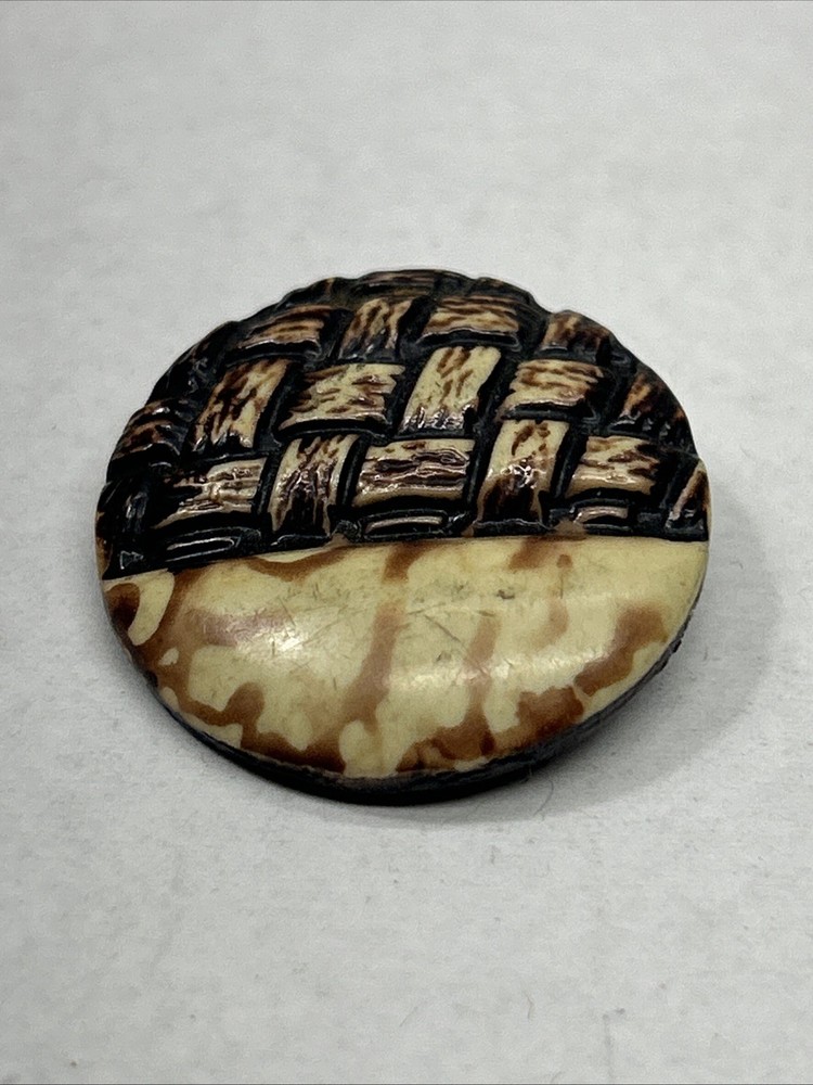 Vintage Celluloid Button Partial Basket Weave Design