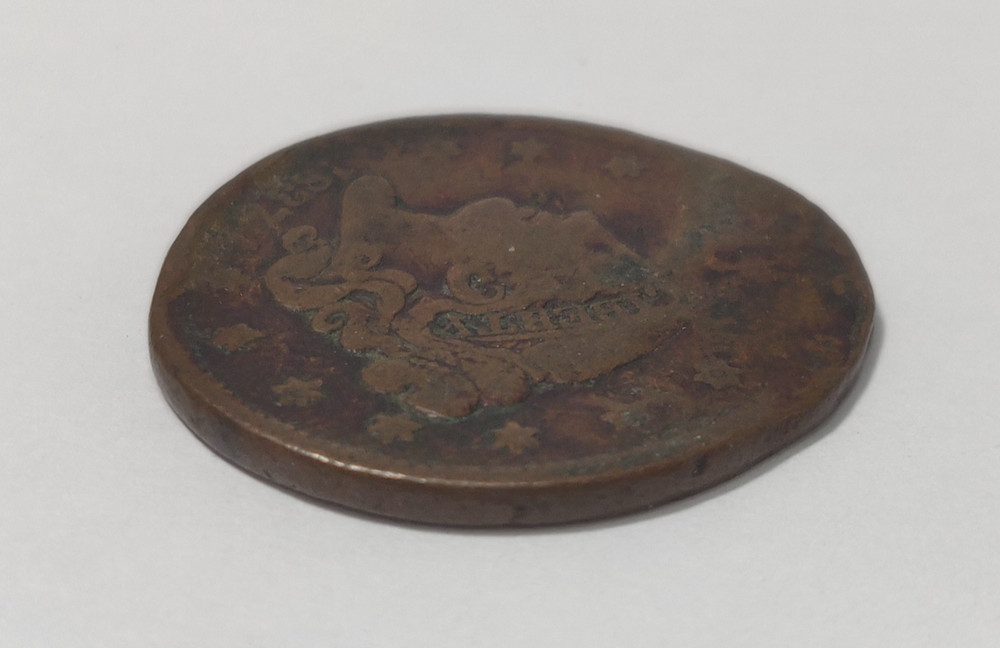 1837 LARGE CENT CORONET HEAD DAMAGED + BENT + SMASHED