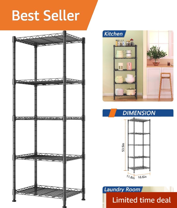 Modern 5-Tier Wire Shelving Rack - Adjustable for Kitchen, Bathroom, Office Use
