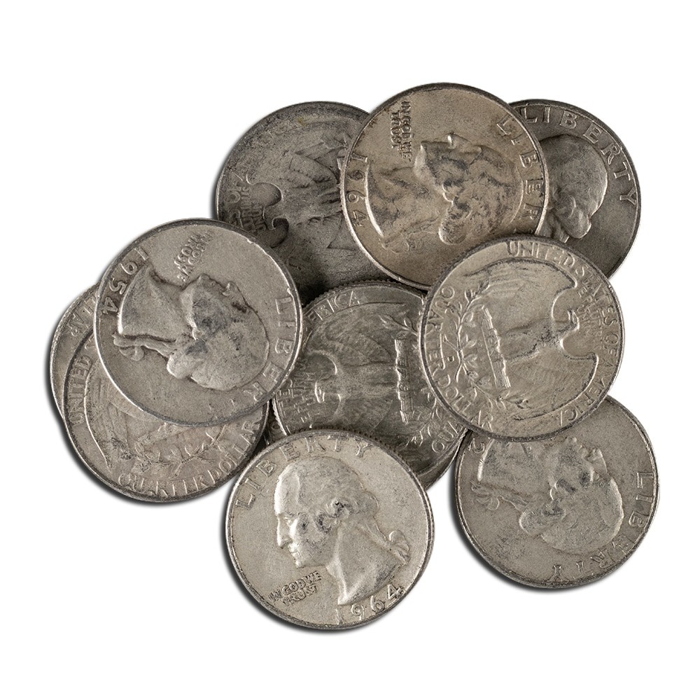 90% Silver Washington Quarters ($100 FV, Circulated)