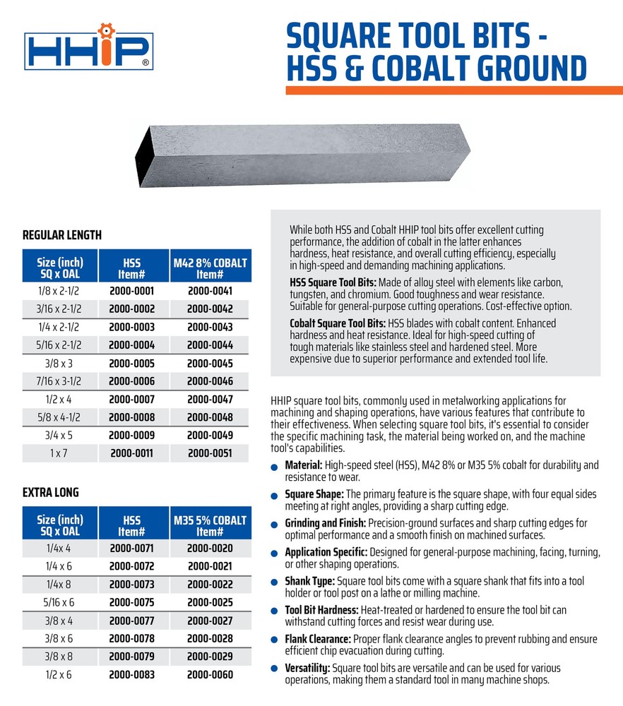 3/4 X 5" 8% COBALT SQUARE TOOL BIT (2000-0049)