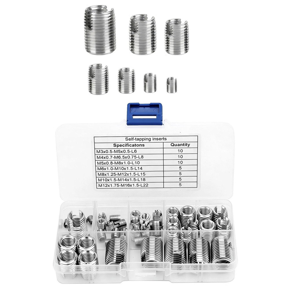 50PCS Self-Tapping Thread Inserts Set M3 to M16 Stainless Steel For Workshop Use