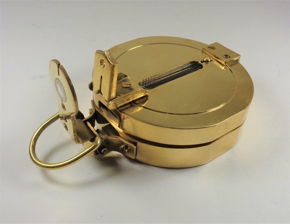 NAUTICAL SOLID BRASS CLINOMETER MARITIME FOLDING COMPASS INSTRUMENT WITH BOX