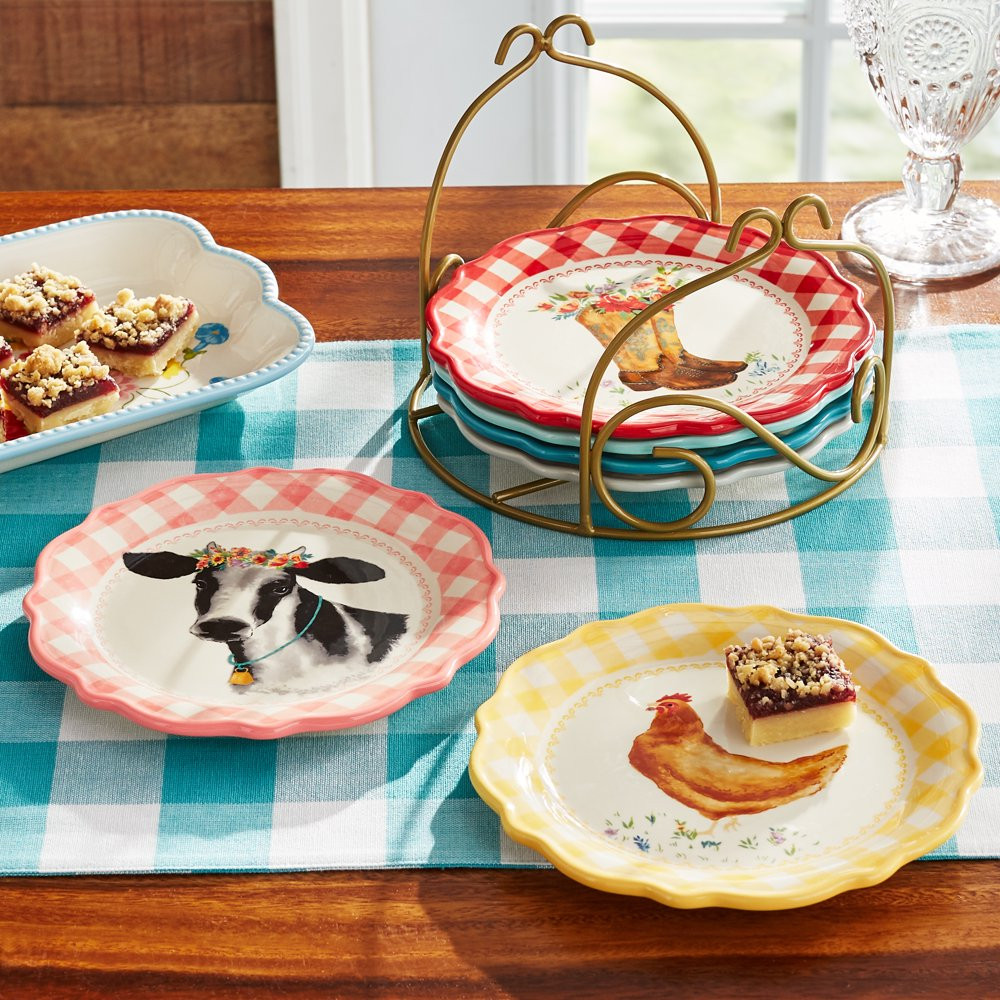 Stylish Serving Plates with Storage Wire Rack Set Dinner Plates 7-Piece