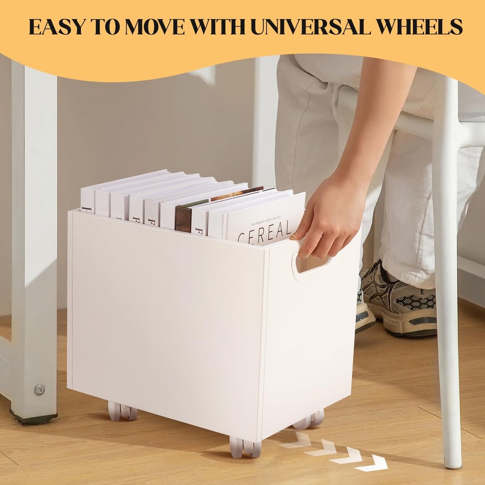 Rolling File Organizer with Wheels Stackable Storage Box Portable White
