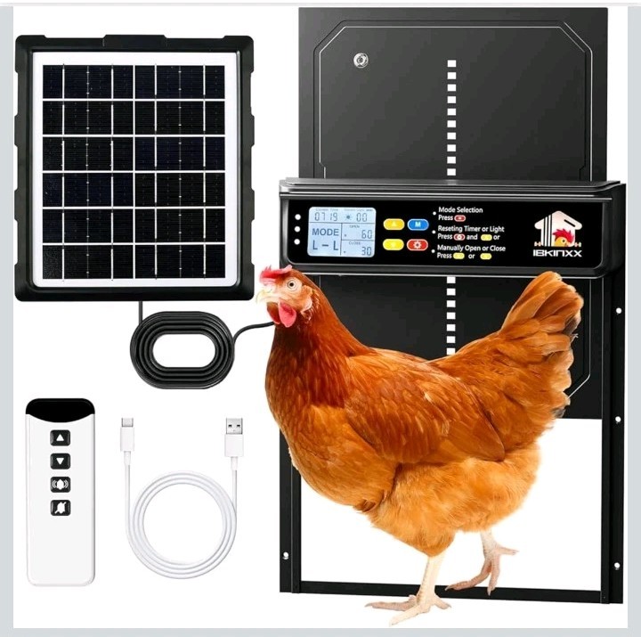 IBKINXX Automatic Chicken Coop Door Solar Powered Timer Remote Light