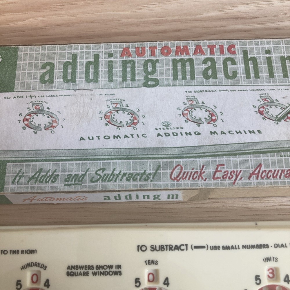 Vtg Automatic Adding Machine 1950s Sterling Add It Adding Machine Box Stylus