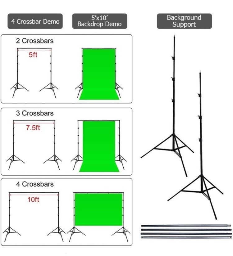 6.6ft x 9.8ft Background Support System and Umbrellas Continuous Lighting Kit