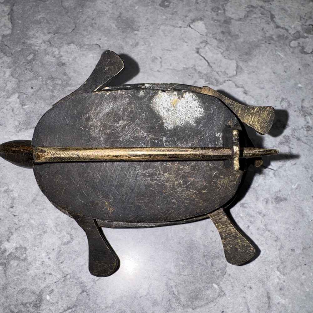 Antique Turtle Figural Padlock Working Brass Lock w Key Puzzle Lock