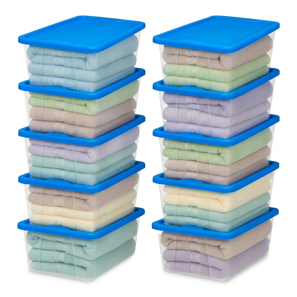 Homz Snaplock 6 Qt Stackable Plastic Storage Container w/ Lid, Blue (10 Pack)