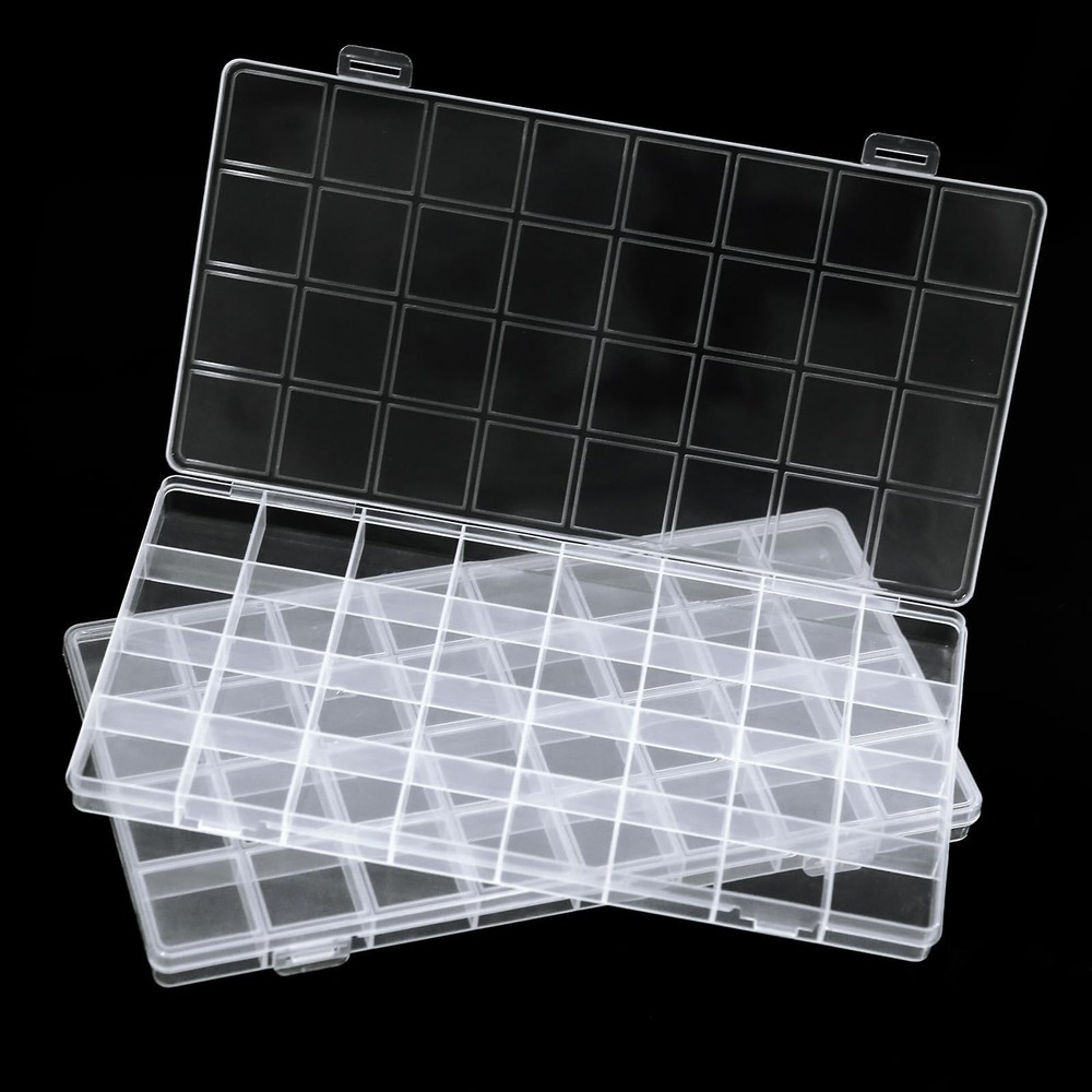 GREENTIME 2 Pack 32 Grids Clear Plastic Storage Organizer Boxes, Diamond Pain...