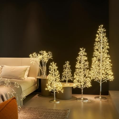 Lighted Starburst Tree 1280 Heavy Duty LED Lights, Silver Twig Tree with 6ft
