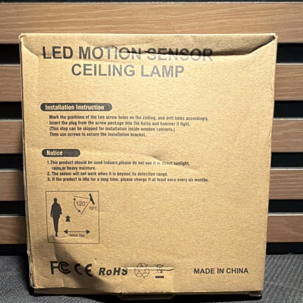 LED Motion Sensor Ceiling Lamp Ultra-thin Adjustable Brightness Easy Install