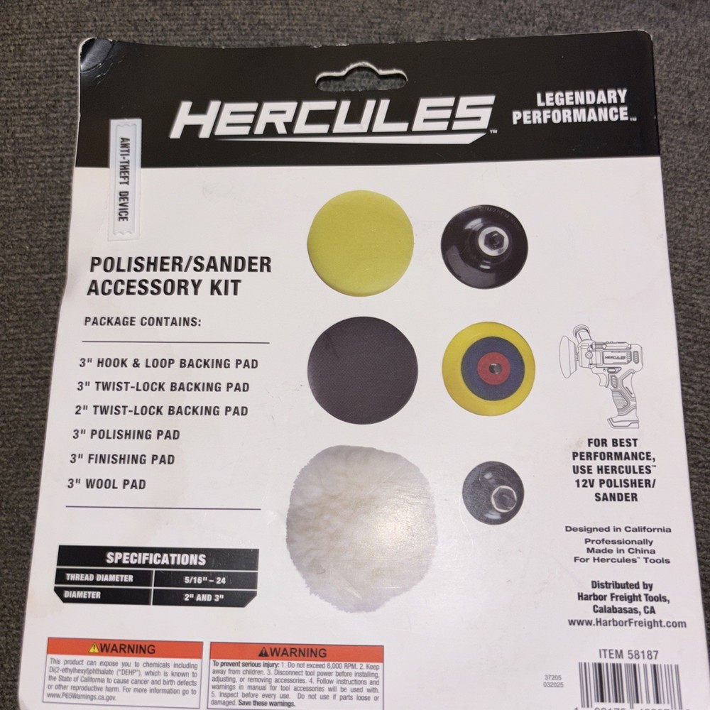 HERCULES Polisher/Sander Accessory Kit, 6-Piece NEW