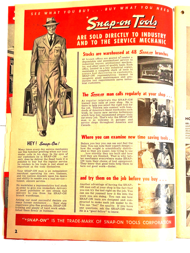 OCTOBER 1955 SNAP-ON TOOL TOOLS CATALOG V SAN FRANCISCO NOVATO CA