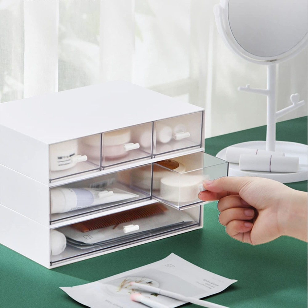 Desk Organizer-3 Tier Stackable Storage Drawers with 6 Compartments White Com...