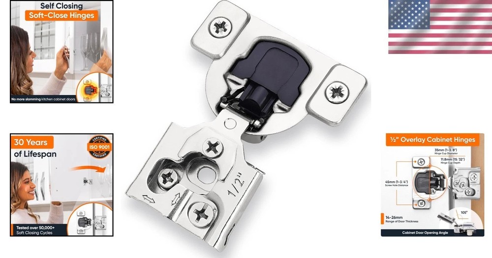 50 Pack Soft Close Cabinet Hinges - Stainless Steel