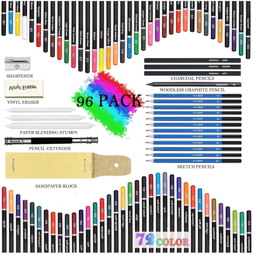 Professional 96PCS Artists Drawing Set - Sketching Pencil