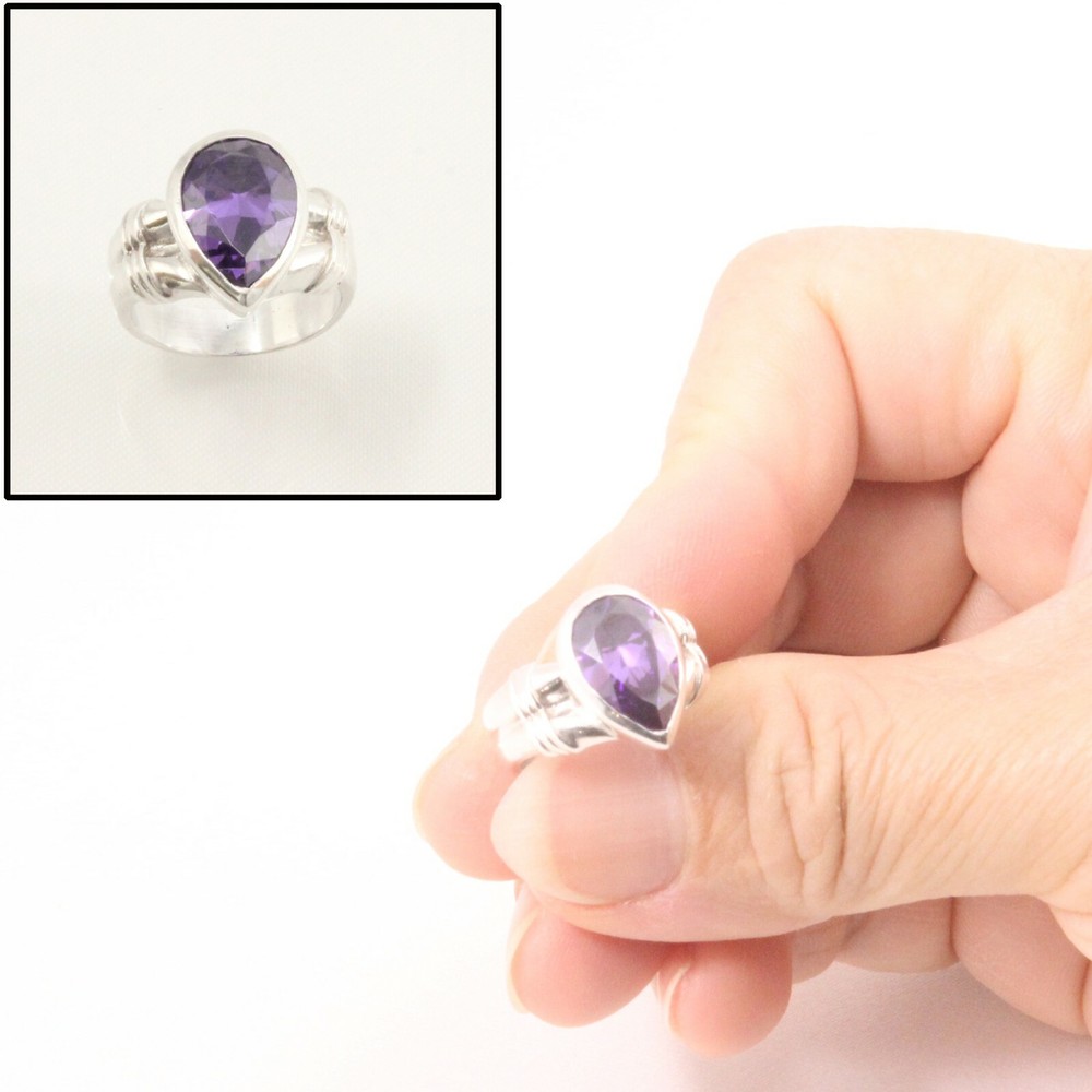 Solid Sterling Silver .925 Classic Pear Amethyst Solitaire Ring TPJ