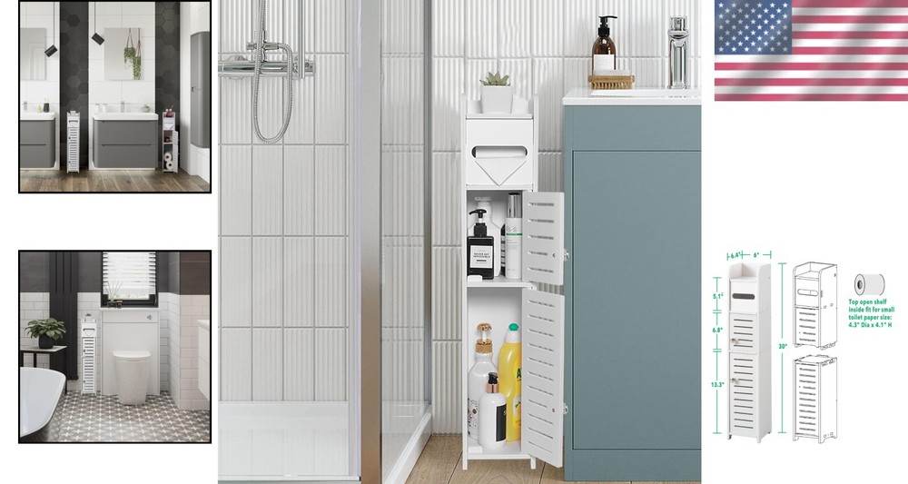 Versatile White Bathroom Storage Cabinet with 2 Doors - Ideal for Small Spaces