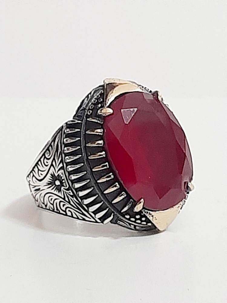 Men 925 Silver Ring Solitaire Ruby Spinel Ring Man Sterling $